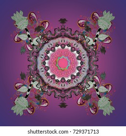 Illustration. Snowflakes, snowfall. Beautiful vector snowflakes isolated on a colorful background. Falling Christmas stylized snowflakes.