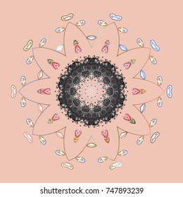 Illustration. Snowflakes, snowfall. Beautiful vector beige, gray and white snowflakes isolated on a colorful background. Falling Christmas stylized snowflakes.