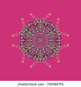 Illustration. Snowflakes, snowfall. Beautiful vector pink, gray and neutral snowflakes isolated on a colorful background. Falling Christmas stylized snowflakes.