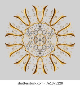 Illustration. Snowflakes, snowfall. Beautiful vector gray, brown and beige snowflakes isolated on a colorful background. Falling Christmas stylized snowflakes.