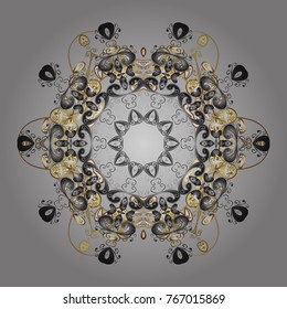 Illustration. Snowflakes, snowfall. Beautiful vector gray, beige and brown snowflakes isolated on a colorful background. Falling Christmas stylized snowflakes.