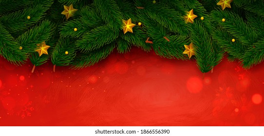 illustration of snowflakes of wintertime and pine tree for Merry Christmas and Happy New Year seasonal greetings holiday background