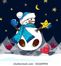 Illustration of a snowman. Christmas snowmen. Children's illustration.