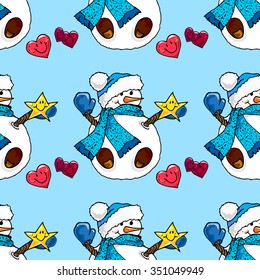 Illustration of a snowman. Christmas snowmen. Seamless pattern.