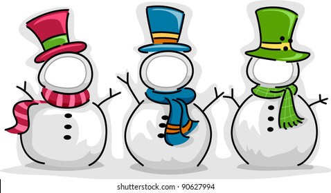 Illustration of Snowman with Customizable Faces