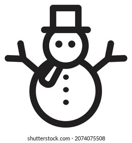 illustration of a snowman on a christmas celebration line icon style. Triangular and circular hat shapes that are suitable for use in a website, social network, celebration events.