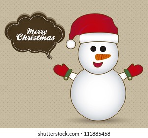 illustration of snowman on dotted background color, text balloon, vector illustration