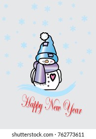 Illustration of snowman, on a  gray background, vector illustration