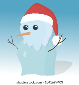 Illustration of a snowman in a red cap on a blue background