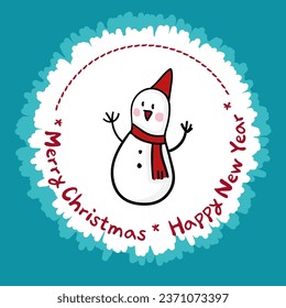 Illustration of a snowman with red hat and muffler.