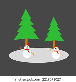 illustration of a snowman and a tree on a gray background