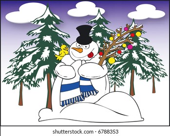 Illustration of an Snowman - Vector