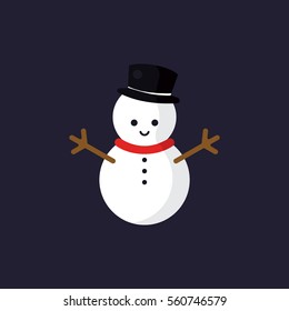 An illustration of a snowman wearing black hat icon in flat style