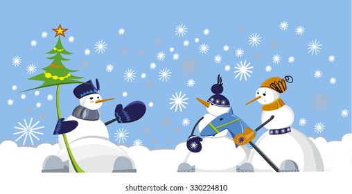 Illustration of a snowmen and ?hristmas