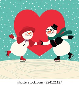 Illustration Snowmen having fun on the ice rink