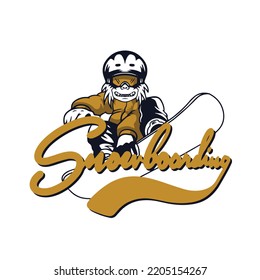 logotipo de snowsurfing ilustrativo con carácter yeti