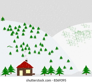 An illustration of a snowy forest.