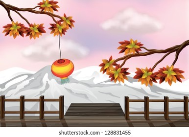 Ilustración de una montaña nevada