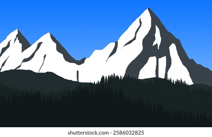 illustration of snowy mountain scenery with sunny weather and blue sky