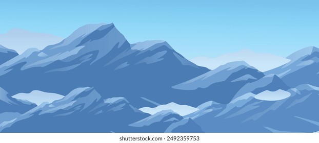 illustration of snowy mountains Realistic illustration of mountain landscape with hill, Alpine mountain range background, snow capped mountains vector background