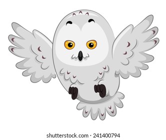 Illustration of a Snowy Owl in the Middle of Flying