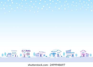 Illustration of a snowy winter street scene Residential area with houses