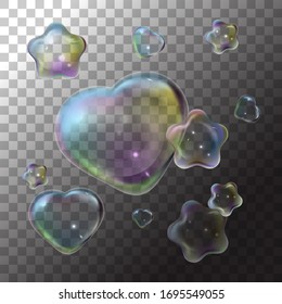 illustration soap bubble heart and star on transparent background