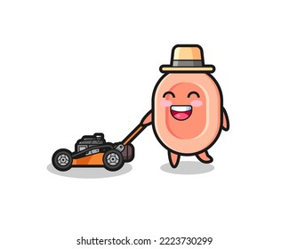 illustration of the soap character using lawn mower , cute style design for t shirt, sticker, logo element