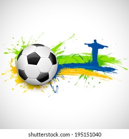 illustration of soccer ball and Christ the Redeemer in Football background