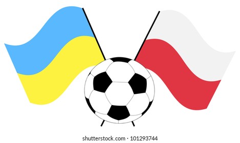 ilustración con balón de fútbol y banderas
