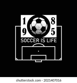 illustration soccer ball, with the half soccer field. Abstract design with the the halftone style. Vector print tee shirt, typography, poster.