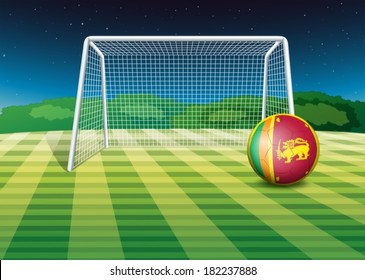 Illustration of a soccer ball near the net with the flag of Sri Lanka