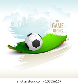 illustration of soccer ball on abstract pitch with grunge