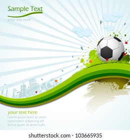 illustration of soccer ball on abstract city scape background