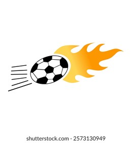 Illustration of a soccer ball with a trail of fire, symbolizing power, speed and dynamic action, suitable for competitive sports themes, energy and passion.
