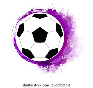 Illustration of a soccer ball with watercolor splashes.  Vector element for your design