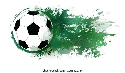 Illustration of a soccer ball with watercolor splashes and grunge scratches.  Vector element for your design