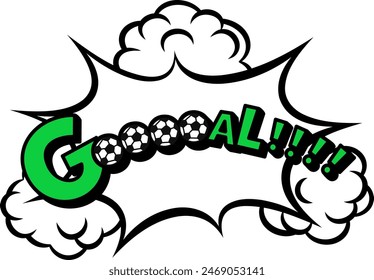 Illustration of a soccer ball and the word Goal (GOOOOAL).