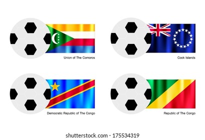 An Illustration of Soccer Balls or Footballs with Flags of Comoros, Cook Islands and Congo on Isolated on A White Background. 