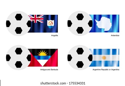 An Illustration of Soccer Balls or Footballs with Flags of Anguilla, Antarctica, Antigua and Barbuda and Argentina on Isolated on A White Background. 