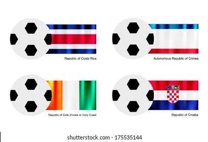 An Illustration of Soccer Balls or Footballs with Flags of Aland Islands, Albania, Alderney and Algeria on Isolated on A White Background. 