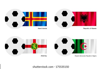 An Illustration of Soccer Balls or Footballs with Flags of Aland Islands, Albania, Alderney and Algeria on Isolated on A White Background. 