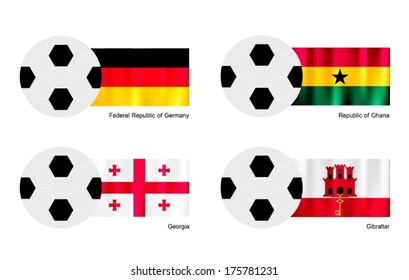 An Illustration of Soccer Balls or Footballs with Flags of Germany, Ghana, Georgia and Gibraltar on Isolated on A White Background. 