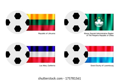 An Illustration of Soccer Balls or Footballs with Flags of Lithuania, Macao, Los Altos and Luxembourg on Isolated on A White Background. 