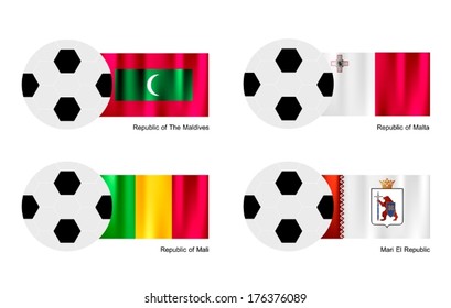 An Illustration of Soccer Balls or Footballs with Flags of Maldives, Malta, Mali and Mari El Republic on Isolated on A White Background. 