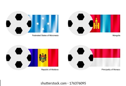 An Illustration of Soccer Balls or Footballs with Flags of Micronesia, Mongolia, Moldova and Monaco on Isolated on A White Background. 