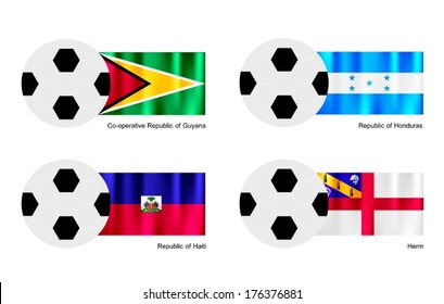 An Illustration of Soccer Balls or Footballs with Flags of Guyana, Honduras, Haiti 