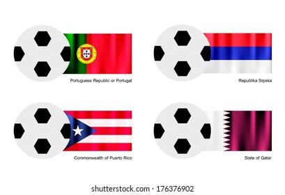 An Illustration of Soccer Balls or Footballs with Flags of Alden Islands, Albania, Algeria on Isolated on A White Background.