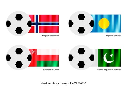 An Illustration of Soccer Balls or Footballs with Flags of Alden Islands, Albania and Algeria on Isolated on A White Background.