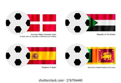 An Illustration of Soccer Balls or Footballs with Flags of Malta, Sudan, Spain and Sri Lanka Isolated on A White Background. 